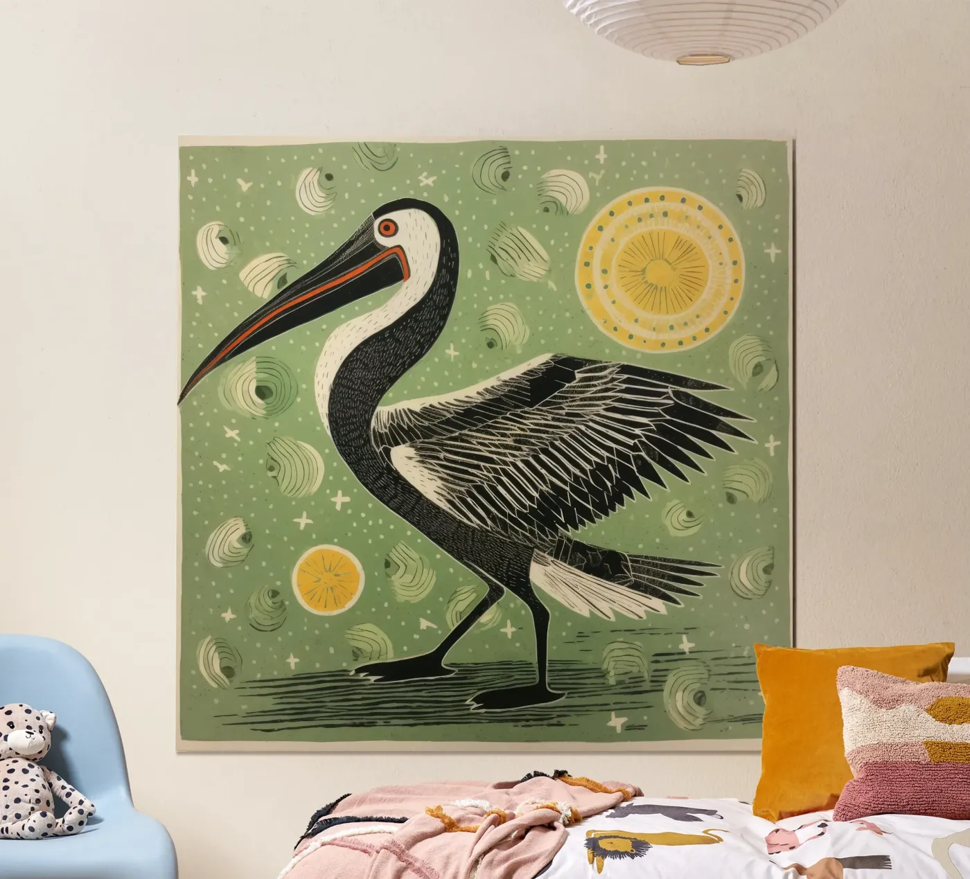 Green Pelican poster by Minimal Animal Art