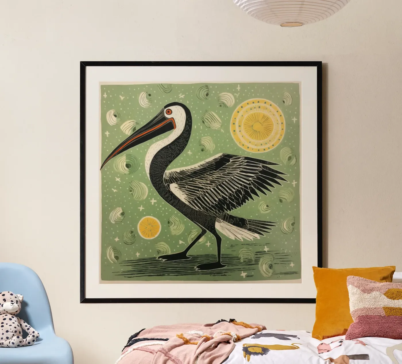 Green Pelican poster by Minimal Animal Art
