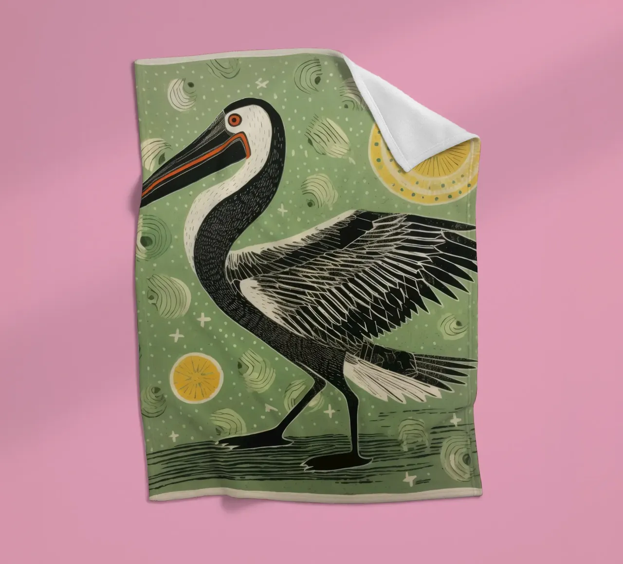 Pellicano verde 2 coperta in pile da Minimal Animal Art