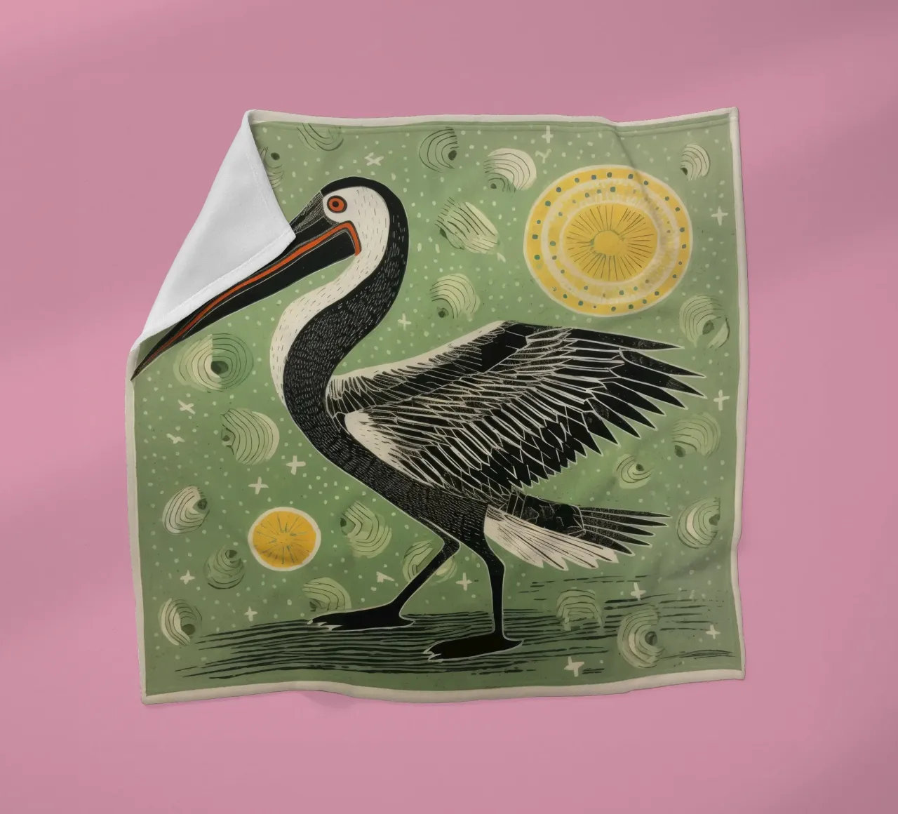 Pellicano verde 2 coperta in pile da Minimal Animal Art