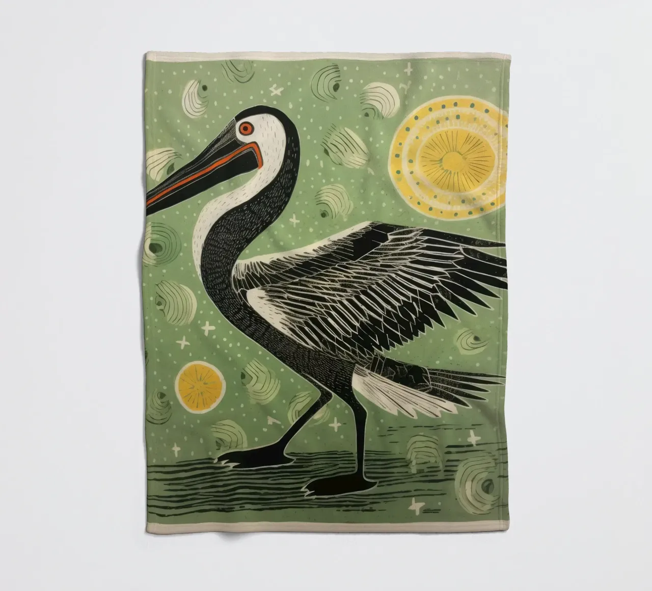 Pellicano verde 2 coperta in pile da Minimal Animal Art