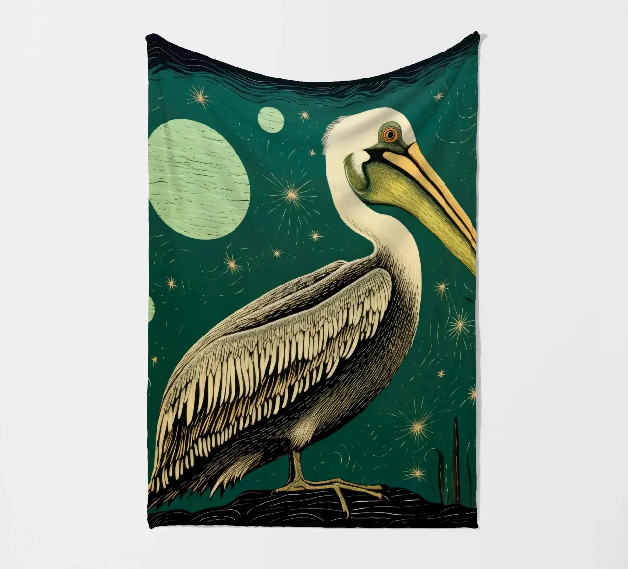 Green Pelican 3 fleece blanket by Minimal Animal Art