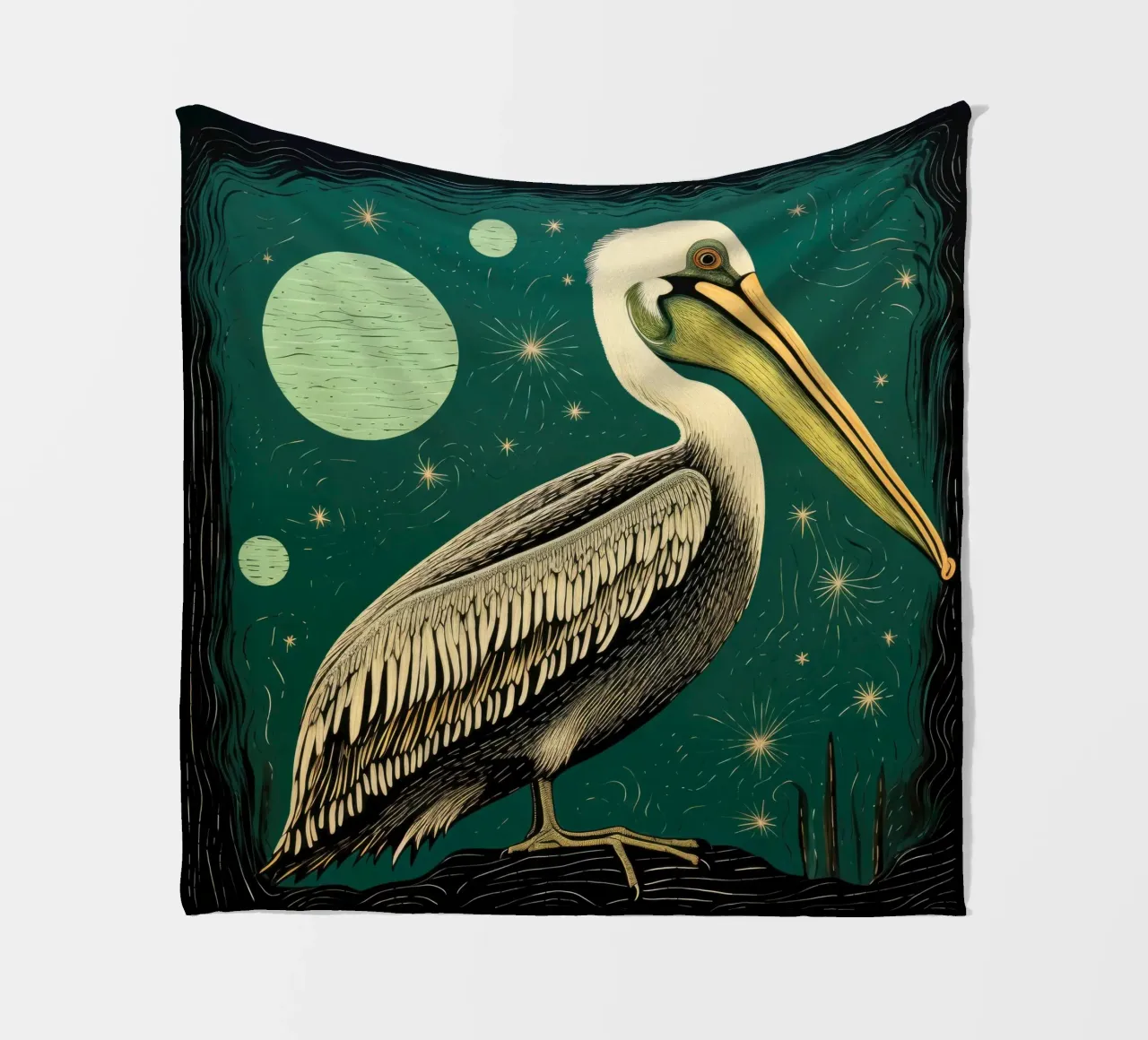 Green Pelican 3 fleece blanket by Minimal Animal Art