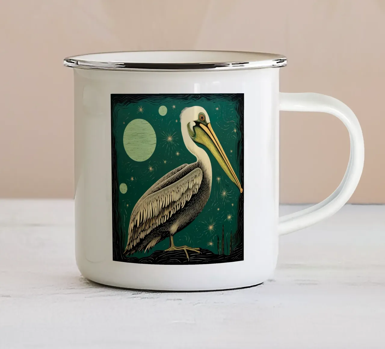 Pellicano verde 3 tazza in smalto da Minimal Animal Art