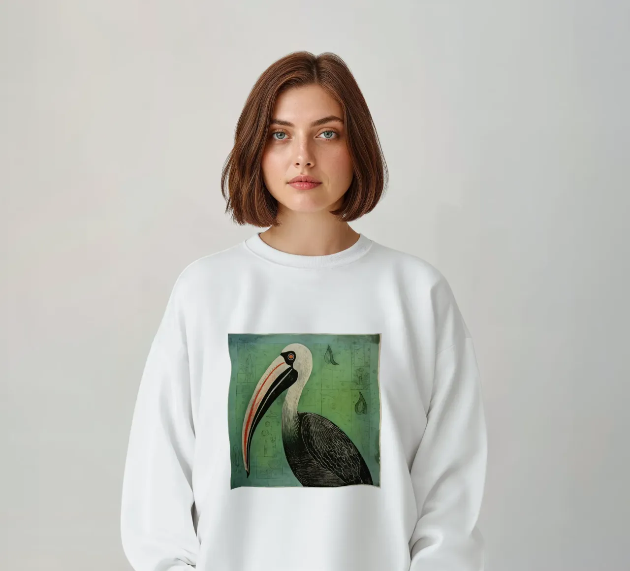 Pellicano verde 4 felpa da Minimal Animal Art