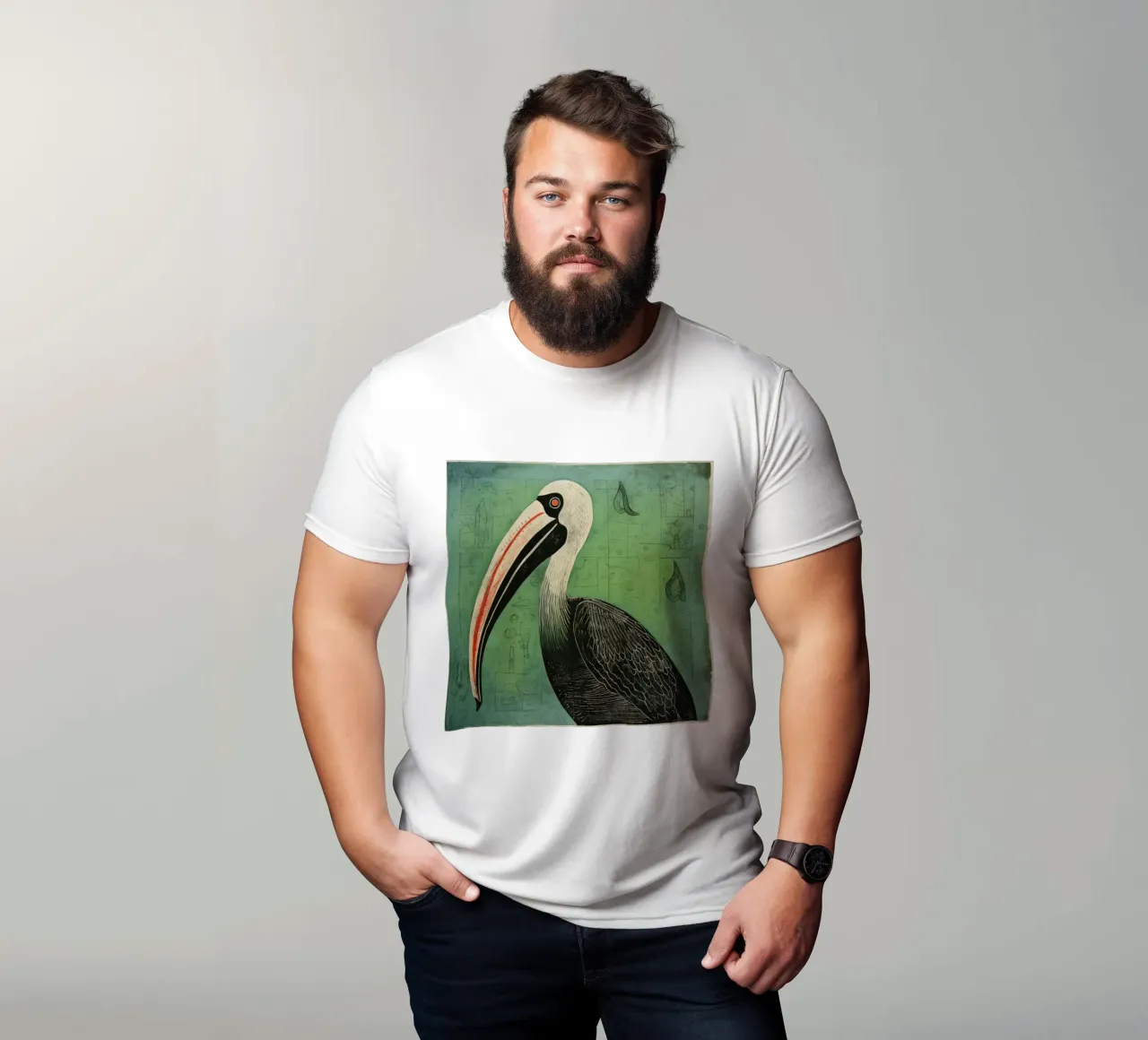 Green Pelican 4 t-shirt by Minimal Animal Art
