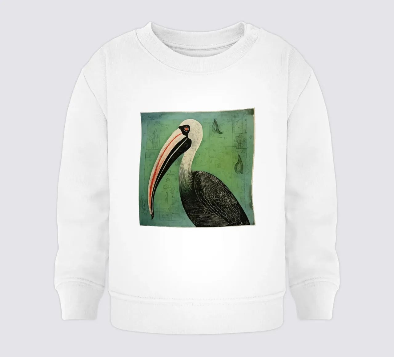 Pellicano verde 4 felpa neonato da Minimal Animal Art