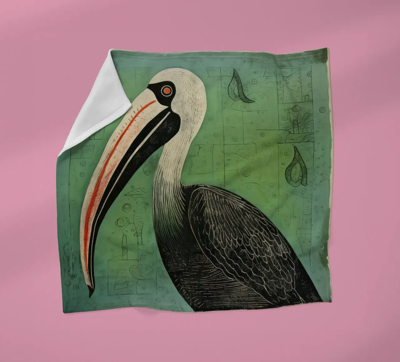 Green Pelican 4 fleece blanket by Minimal Animal Art