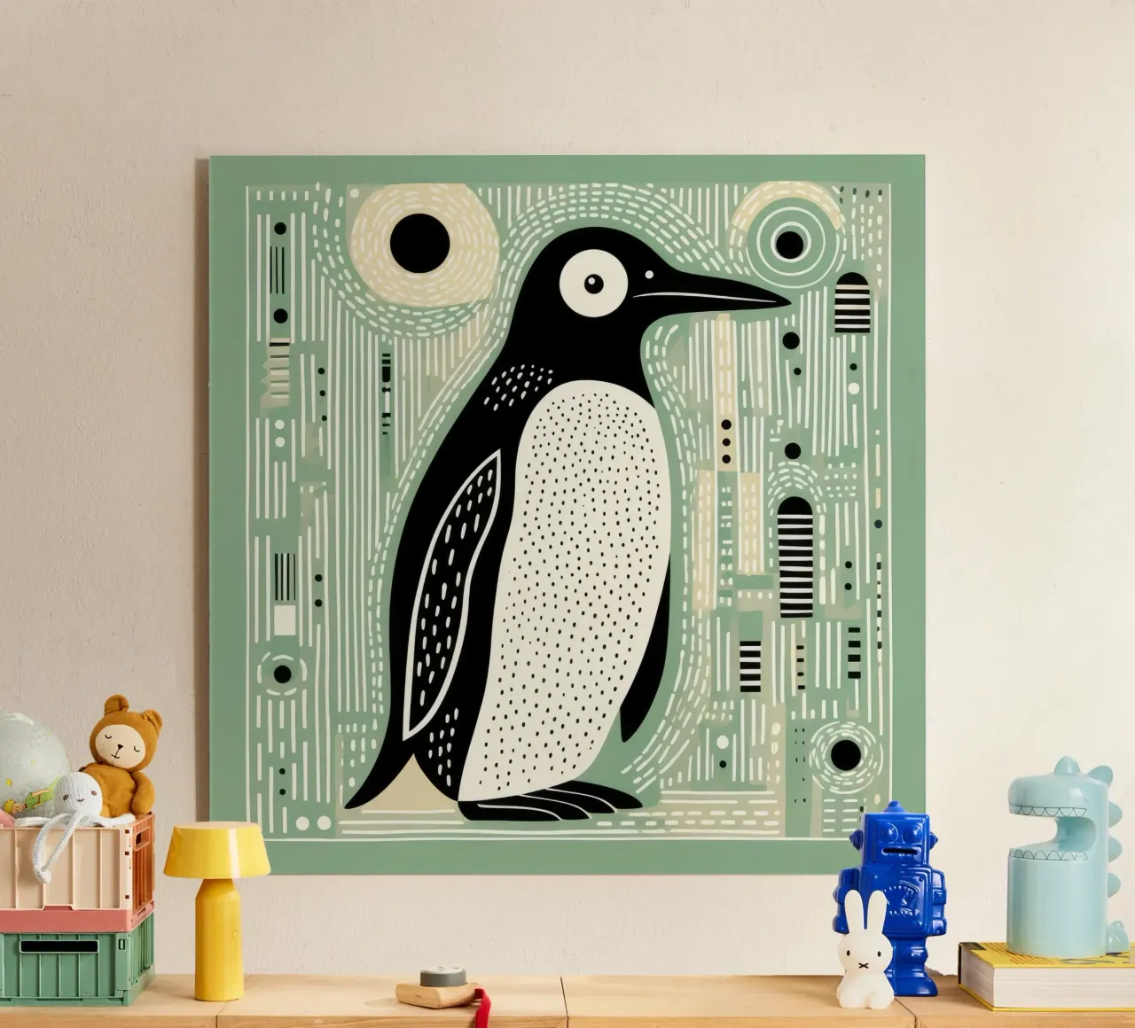 Green Penguin 1 acrylic glass by Minimal Animal Art