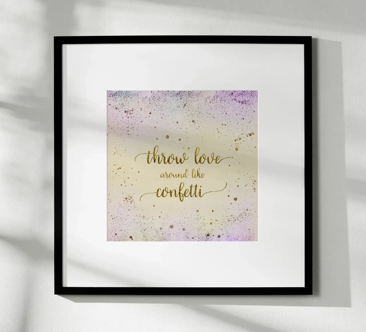 GETTARE L'AMORE IN GIRO COME CONFETTI | oro scintillante poster con telaio in legno da Melanie Viola