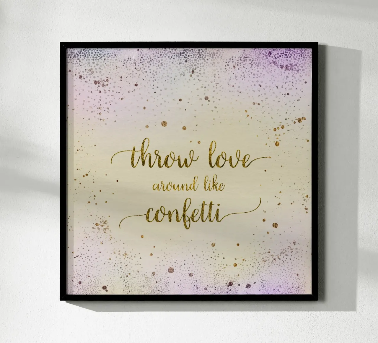 GETTARE L'AMORE IN GIRO COME CONFETTI | oro scintillante poster con telaio in legno da Melanie Viola
