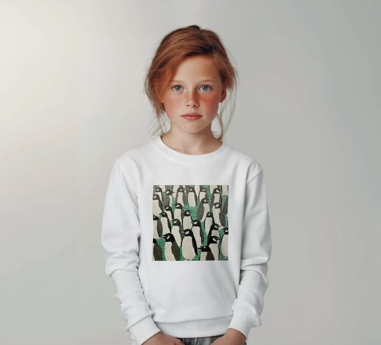 Green Penguin 2 kids sweatshirt by Minimal Animal Art