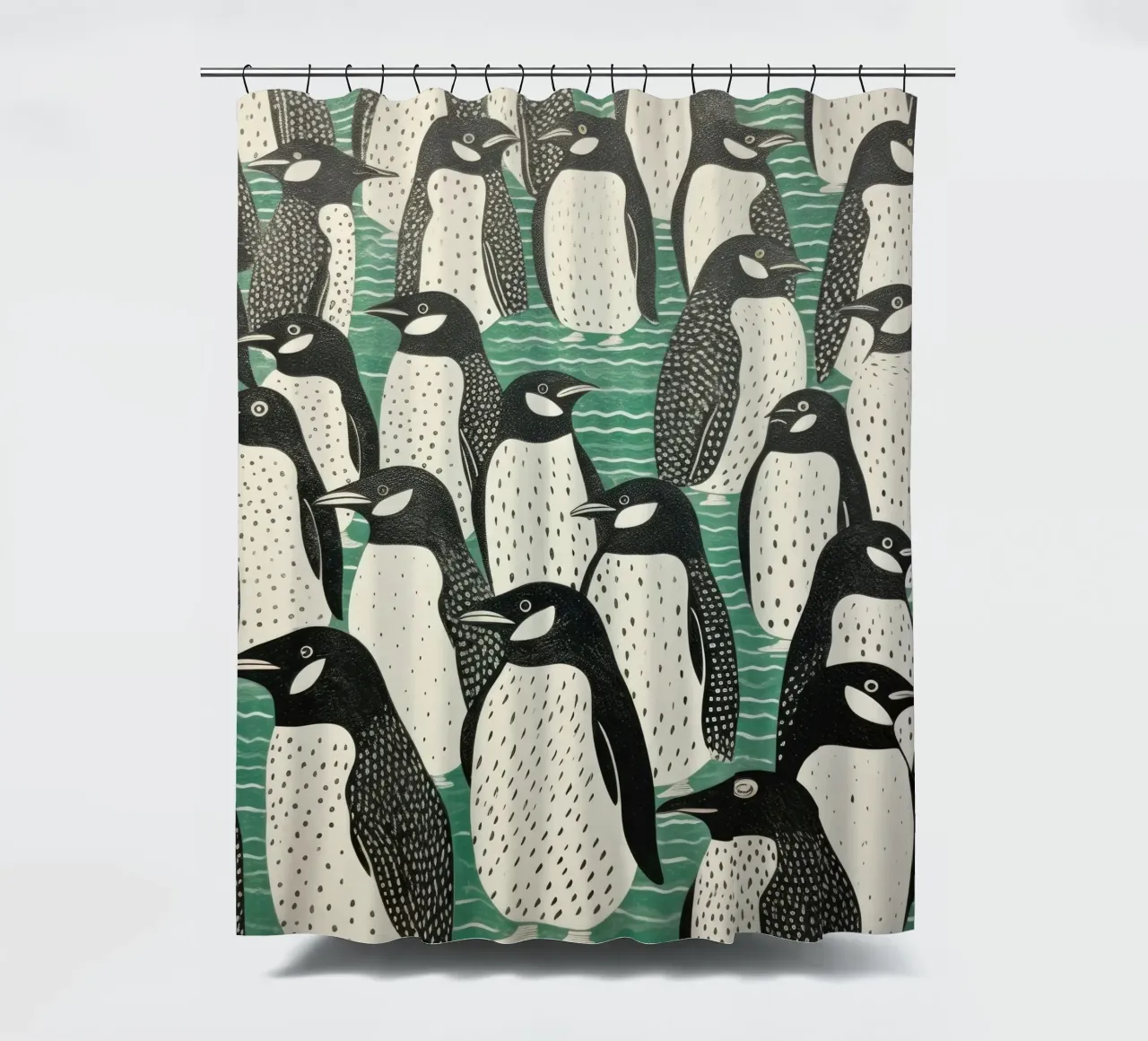 Grüner Pinguin 2 Duschvorhang von Minimal Animal Art