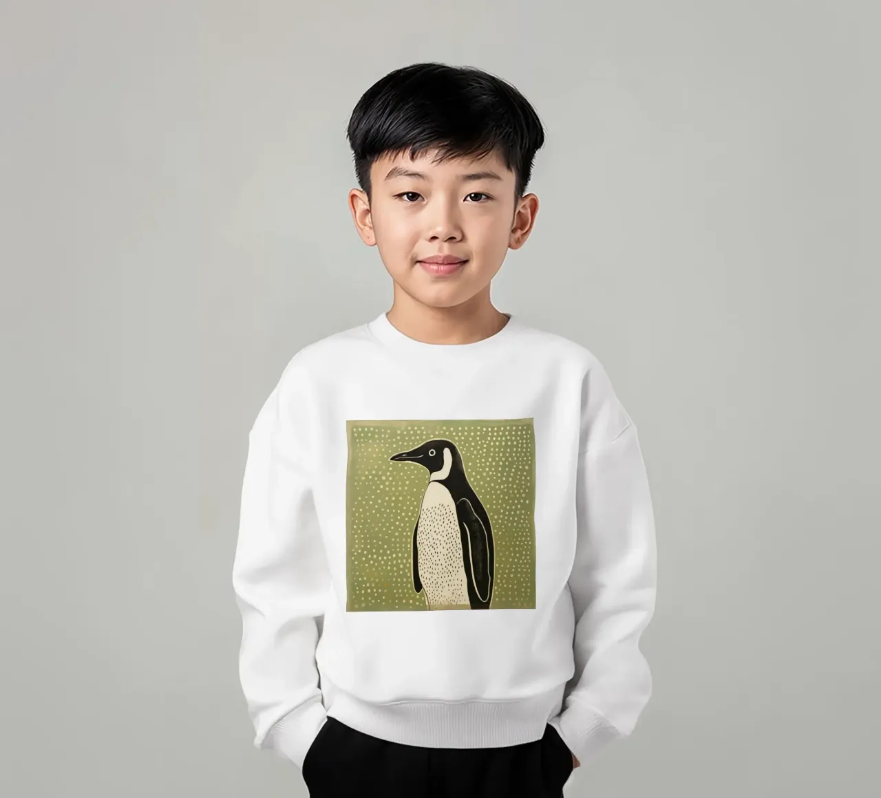 Pinguino Verde 3 felpa bambino da Minimal Animal Art