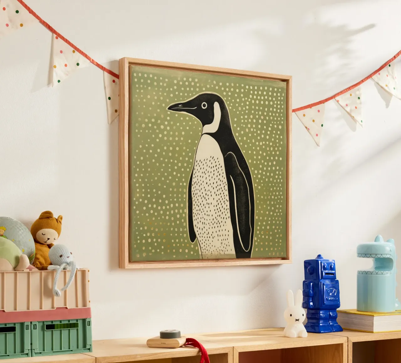 Groene Pinguïn 3 canvas van Minimal Animal Art