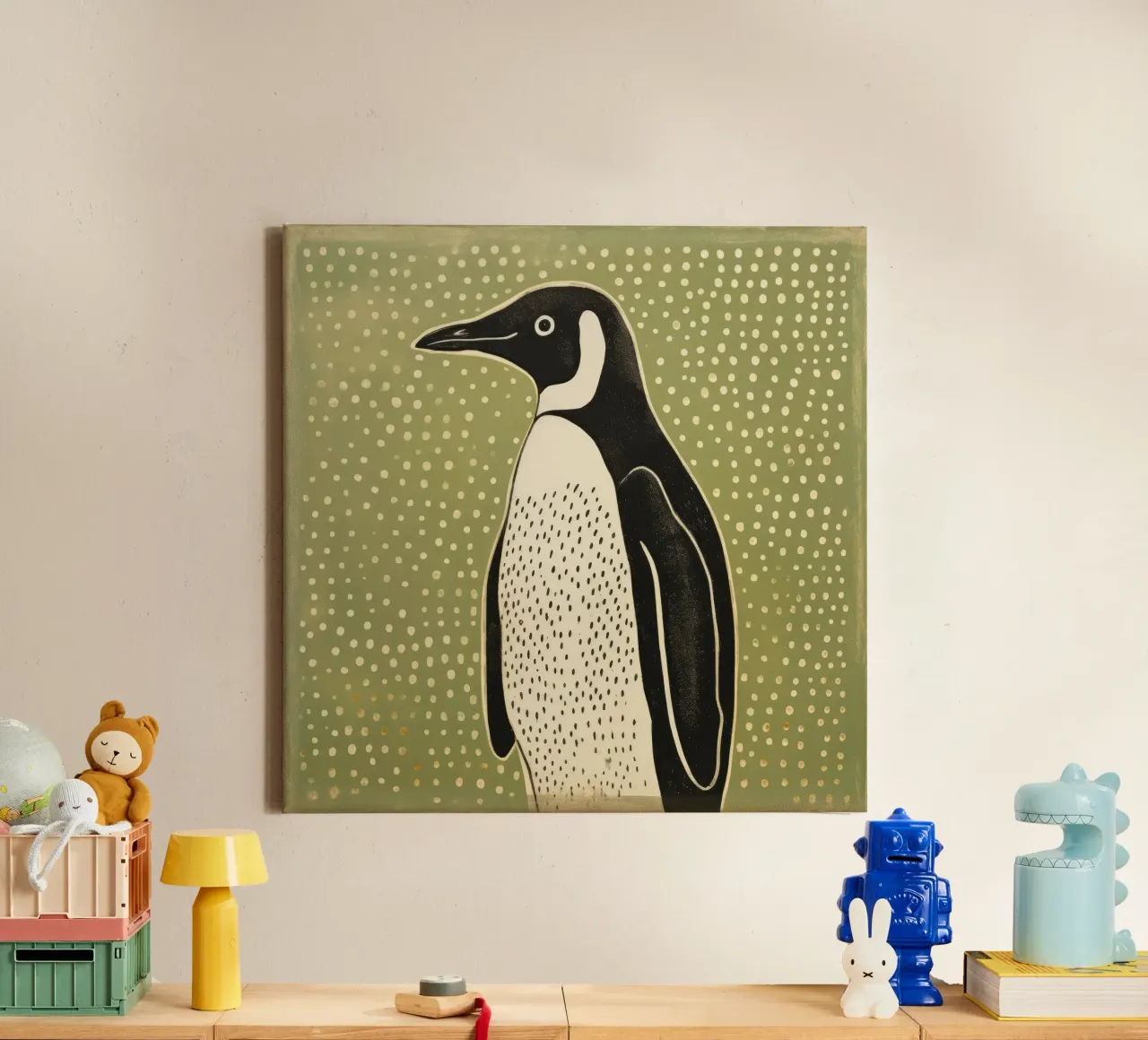 Groene Pinguïn 3 canvas van Minimal Animal Art