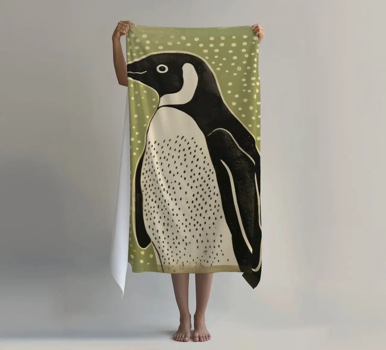 Pinguino Verde 3 telo mare da Minimal Animal Art