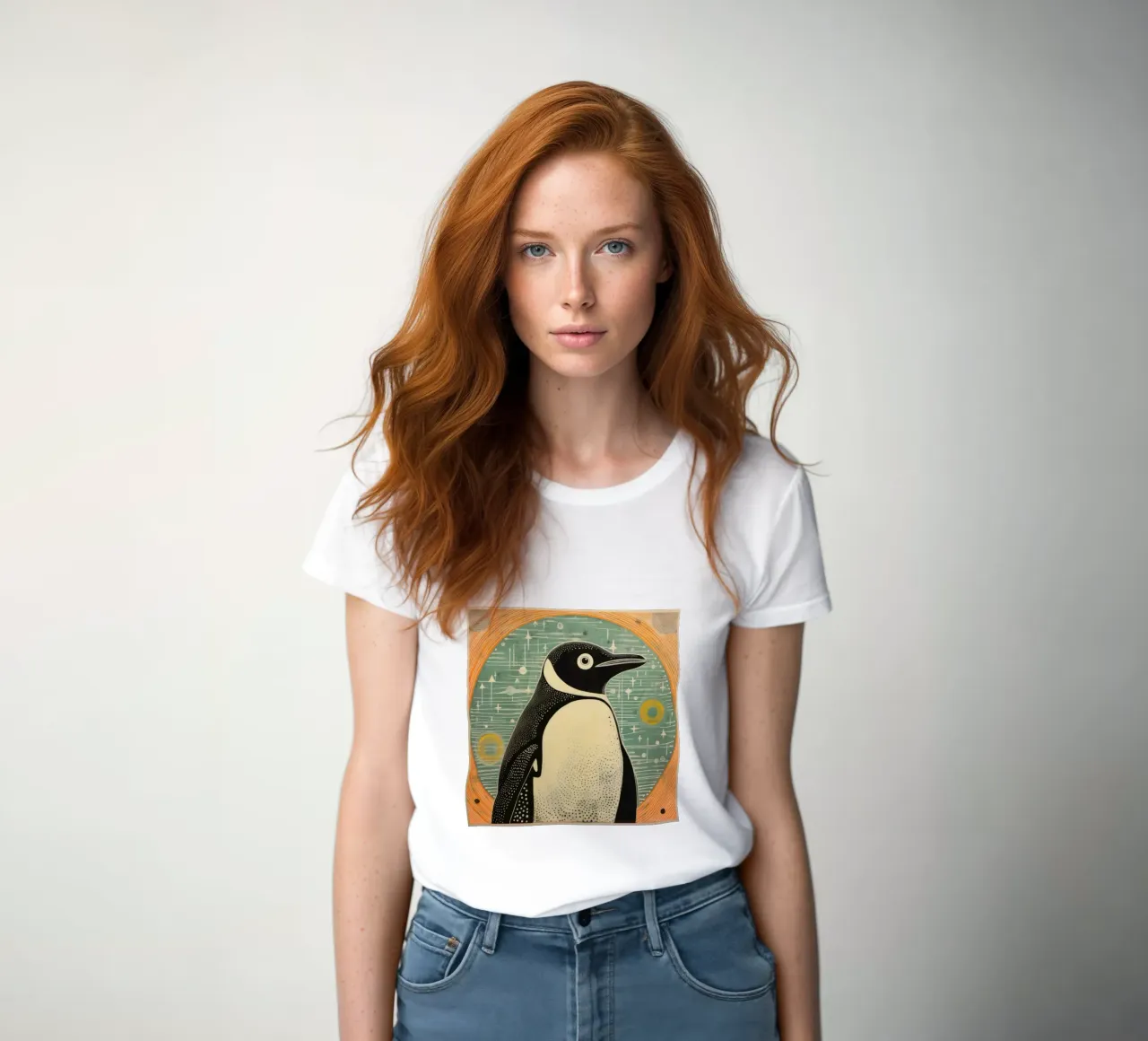 Green Penguin 4 women's fitted t-shirt by Minimal Animal Art