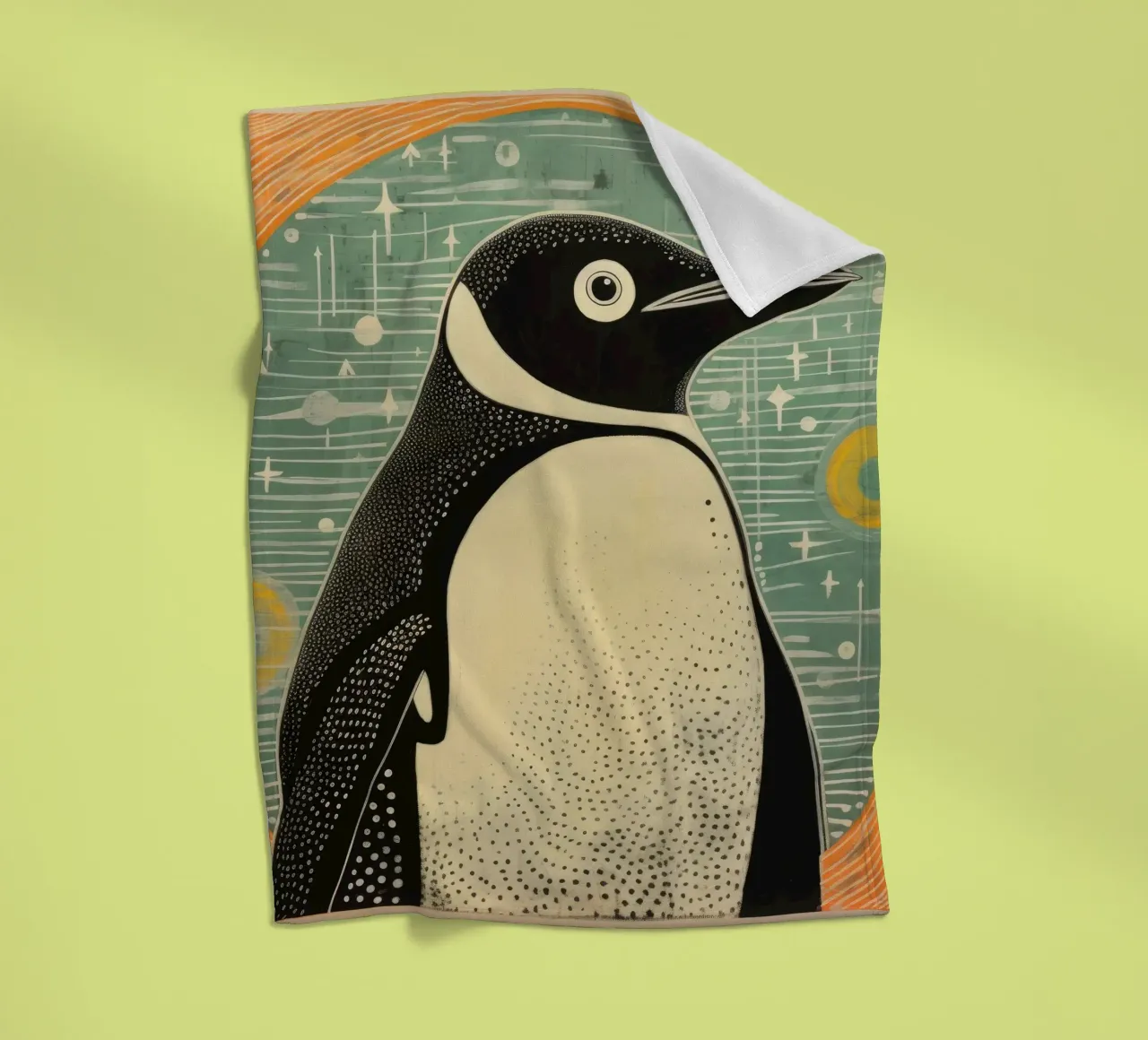 Green Penguin 4 fleece blanket by Minimal Animal Art