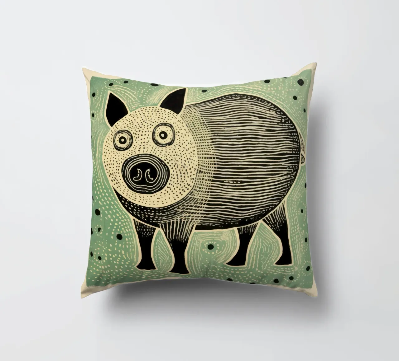 Maiale verde 1 cuscino da Minimal Animal Art