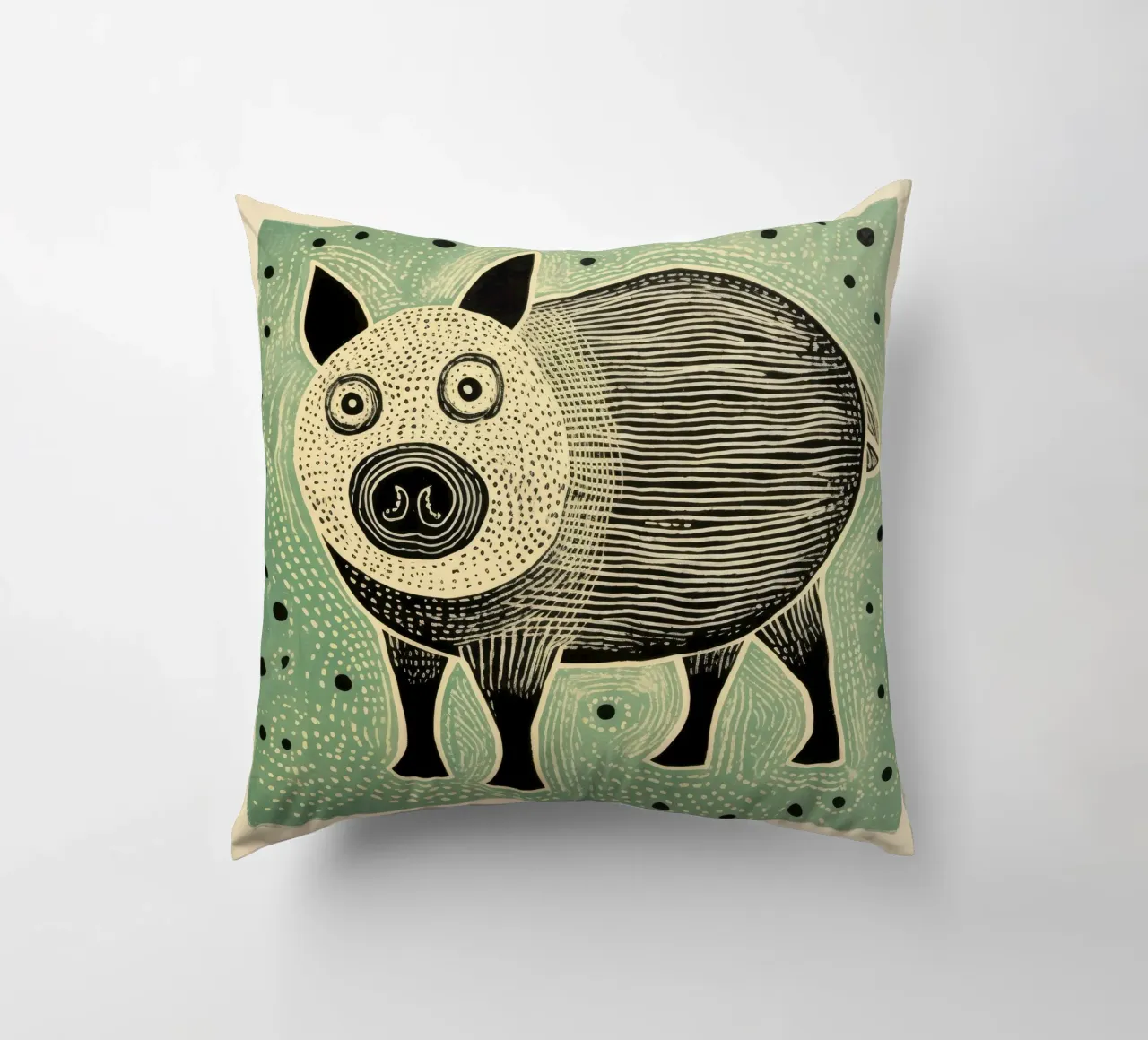 Maiale verde 1 cuscino da Minimal Animal Art