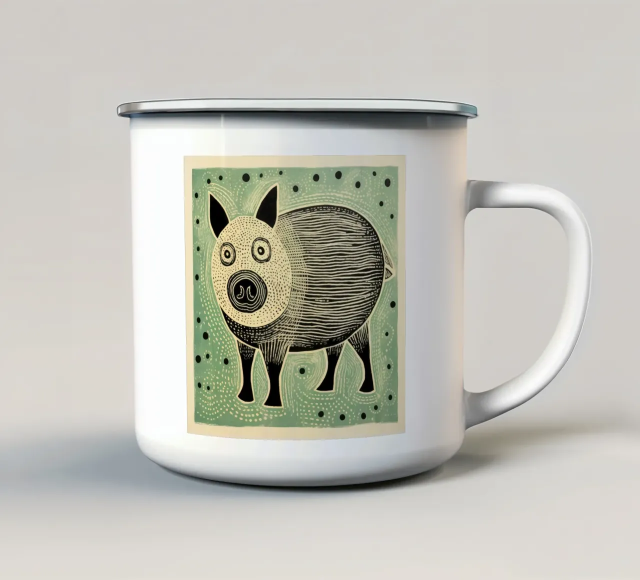 Maiale verde 1 tazza in smalto da Minimal Animal Art
