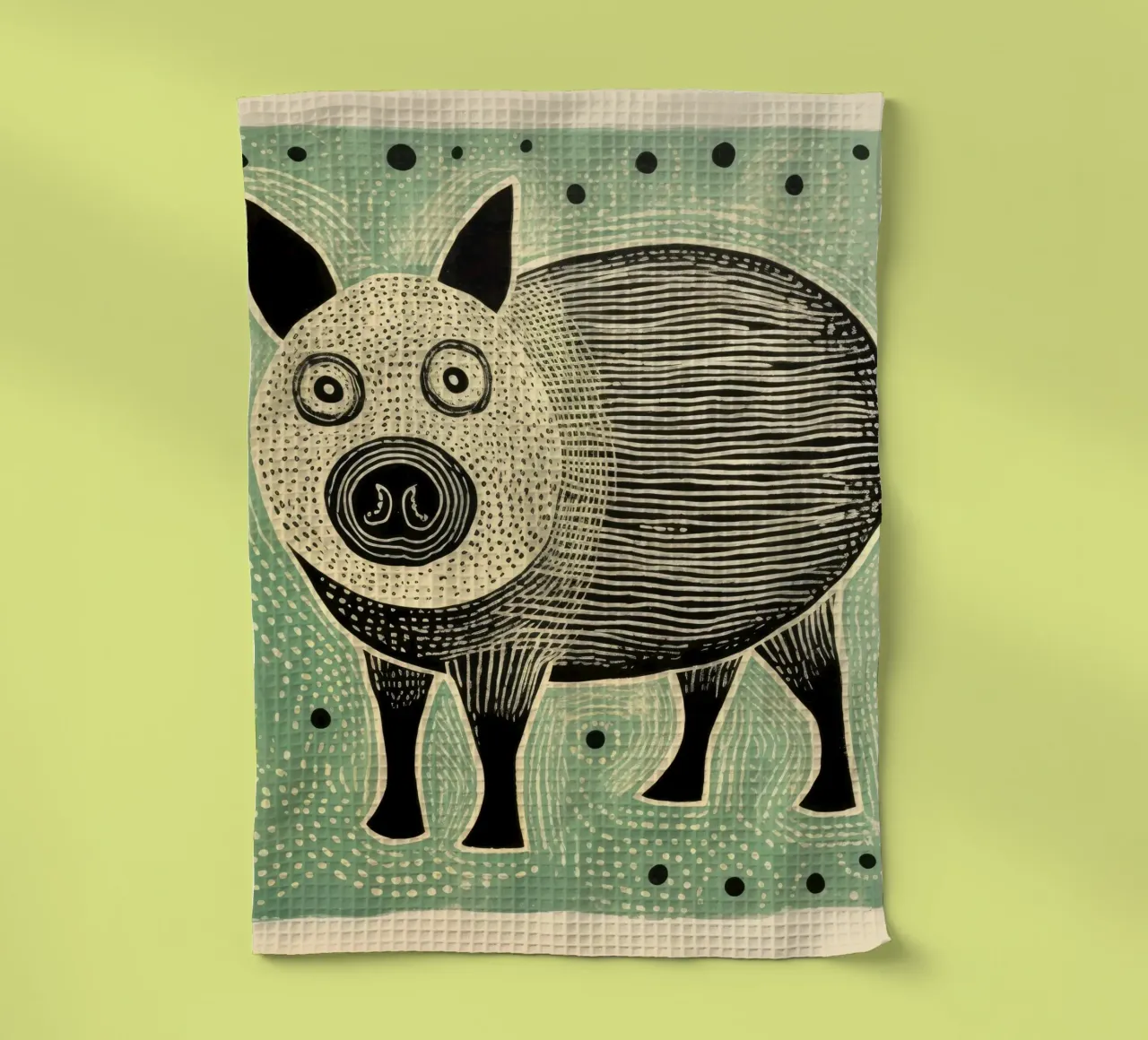 Cochon vert 1 torchon de Minimal Animal Art