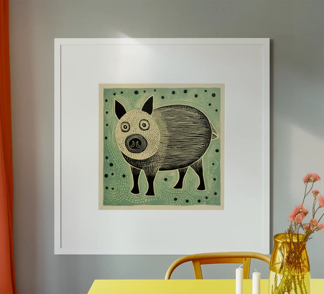 Maiale verde 1 poster con telaio in plastica da Minimal Animal Art