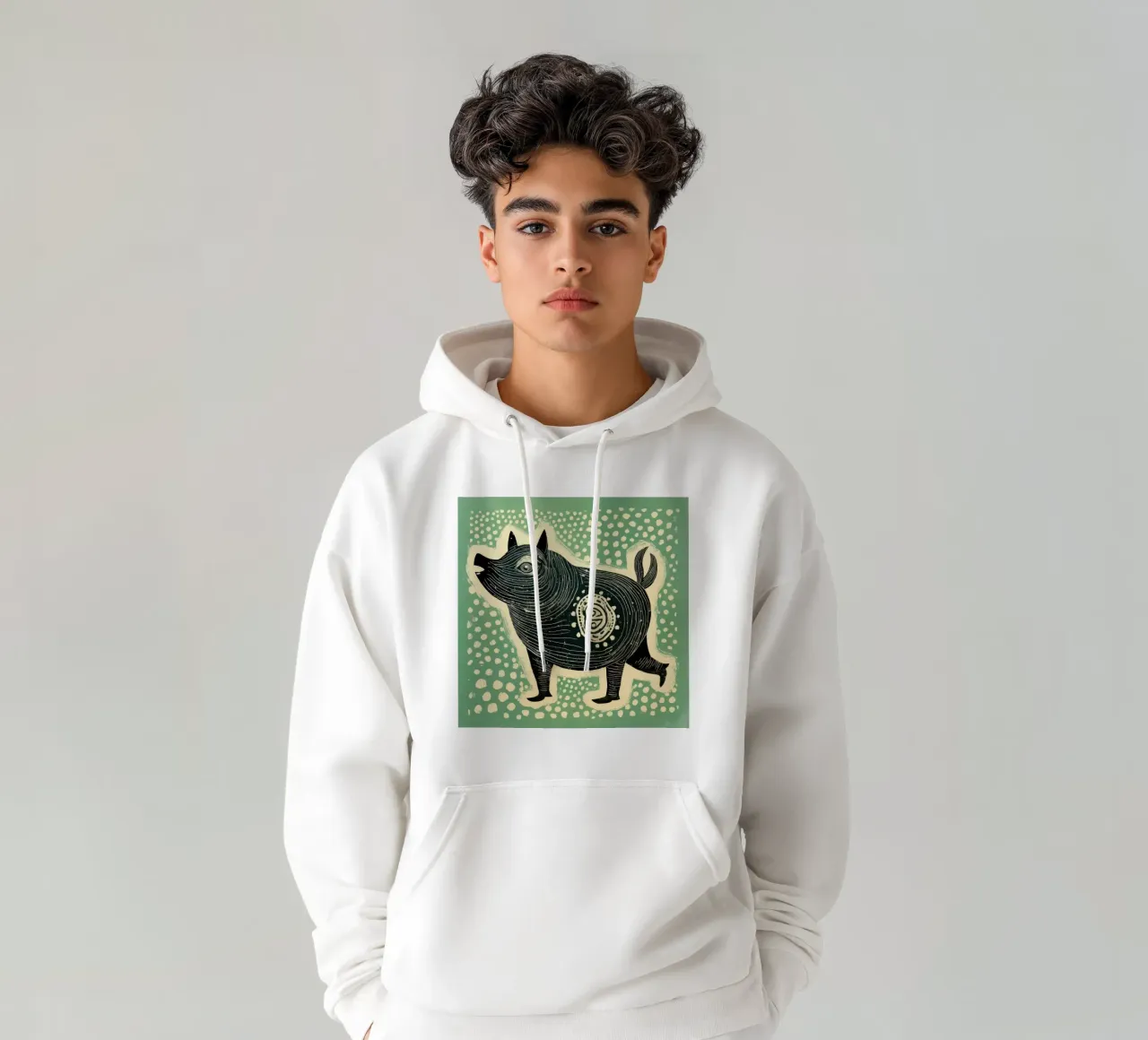 Maiale verde 4 felpa con cappuccio da Minimal Animal Art