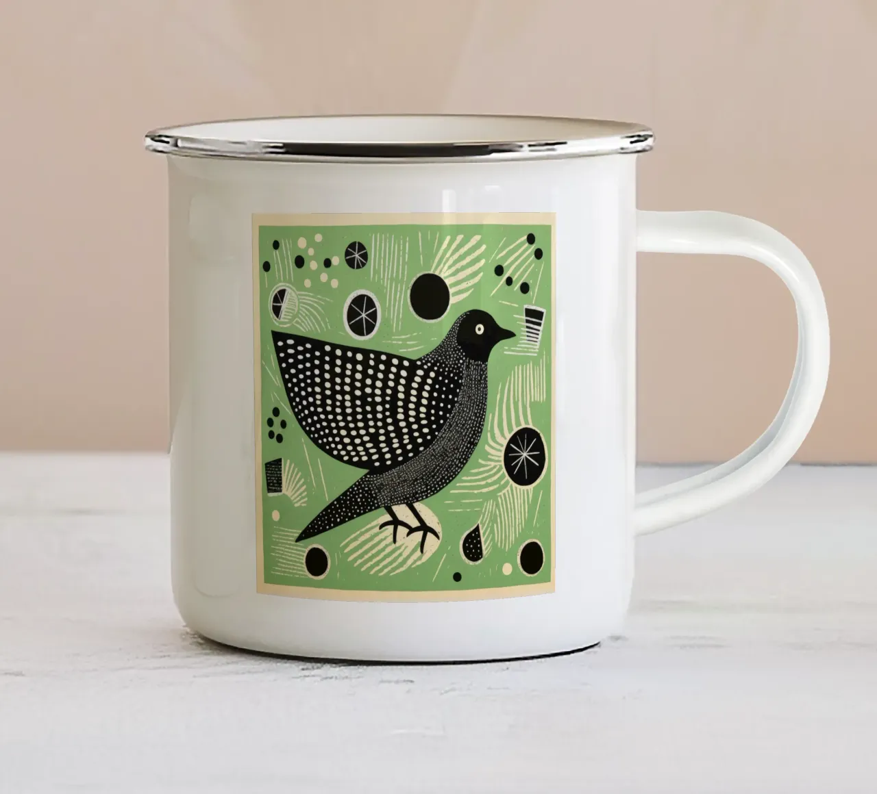 Piccione verde 1 tazza in smalto da Minimal Animal Art