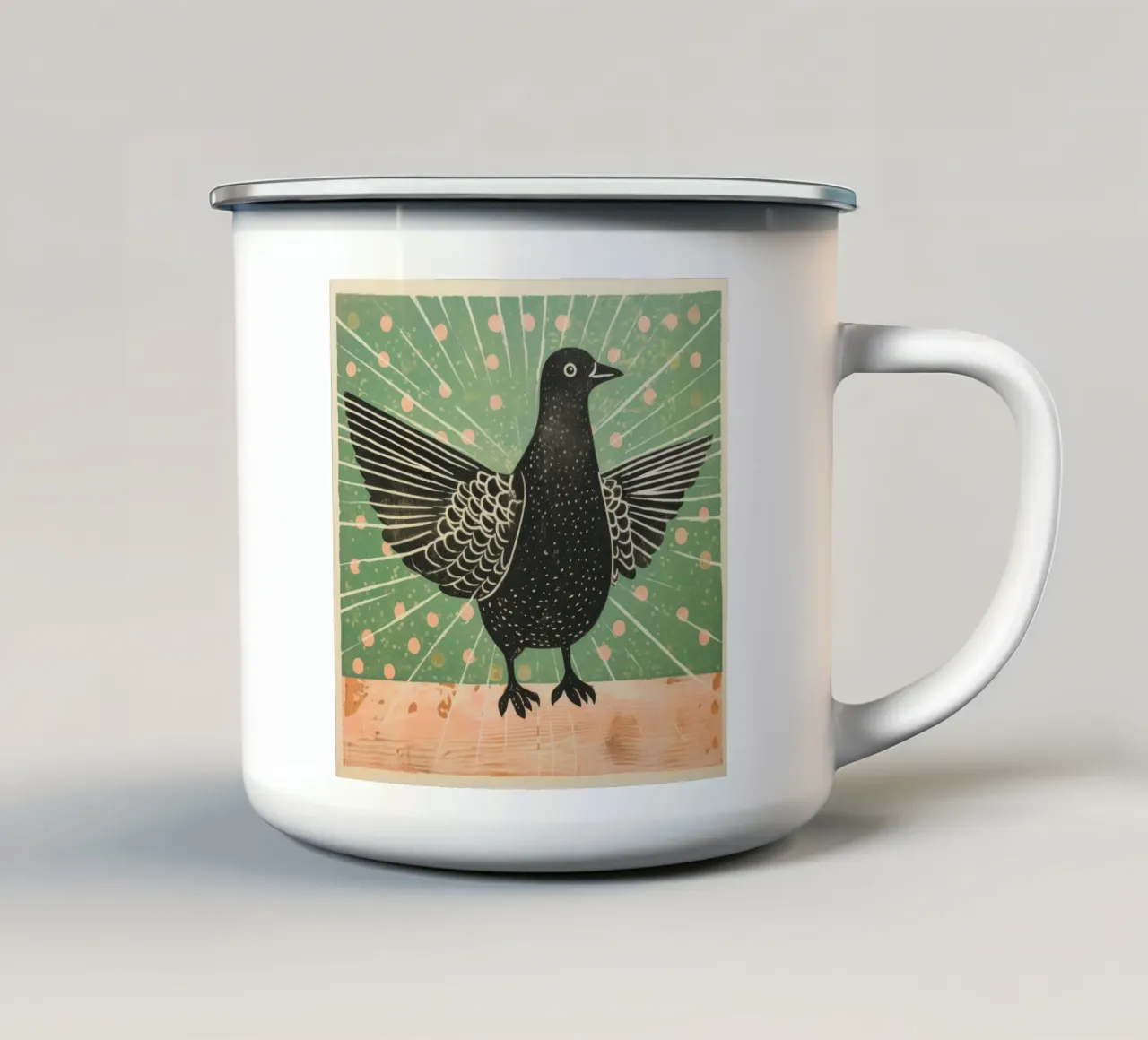 Piccione verde 2 tazza in smalto da Minimal Animal Art