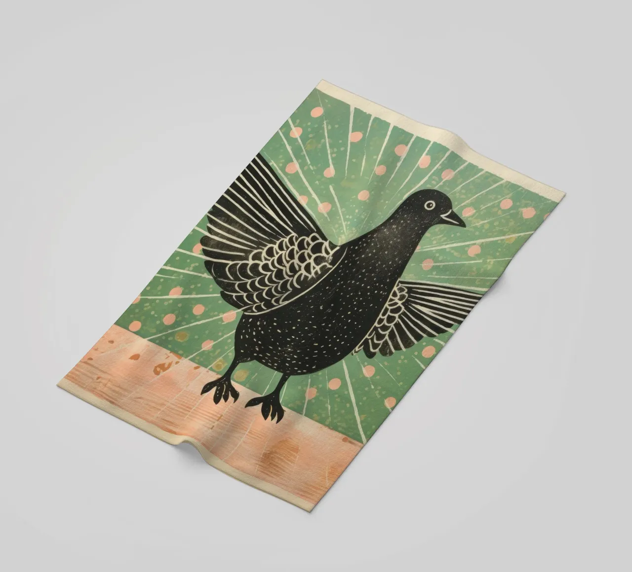 Piccione verde 2 telo mare da Minimal Animal Art