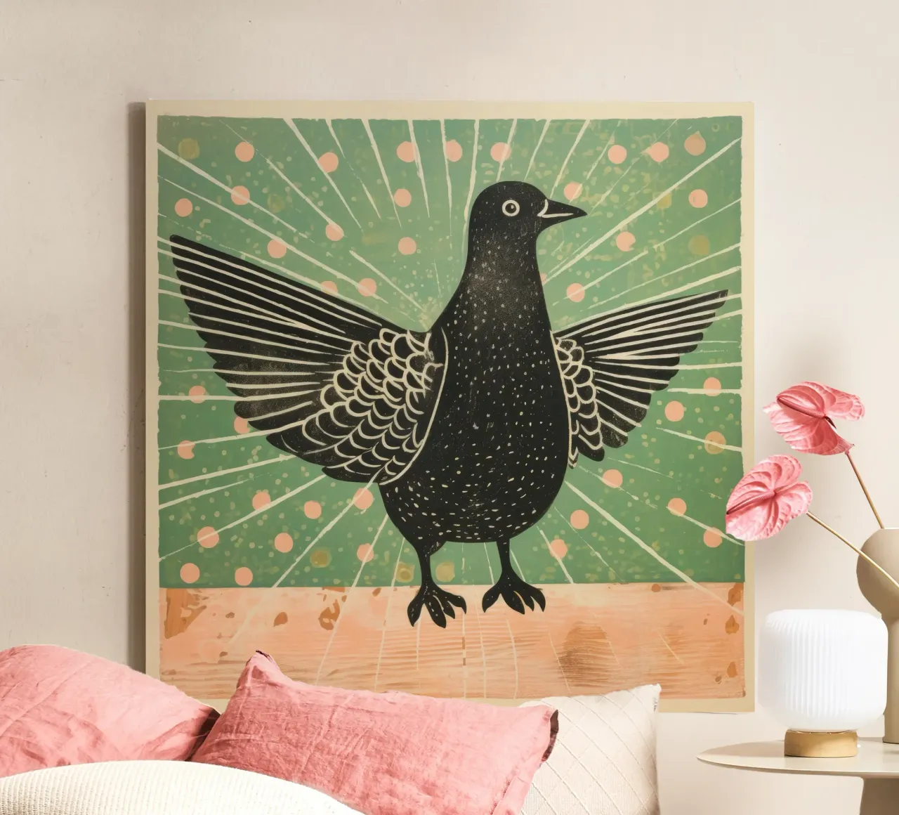 Groene Duif 2 canvas van Minimal Animal Art