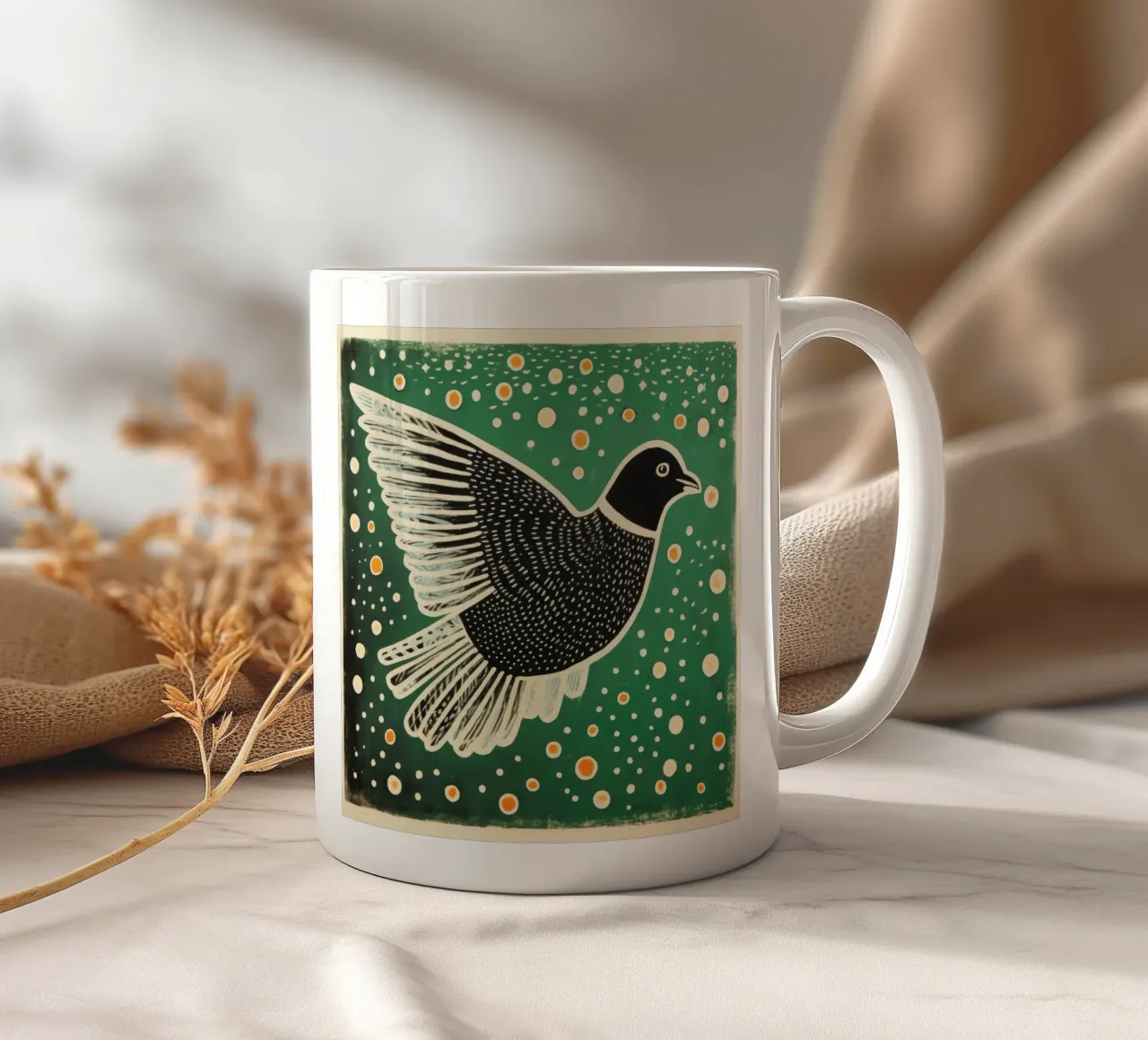 Piccione verde 3 tazza in ceramica da Minimal Animal Art