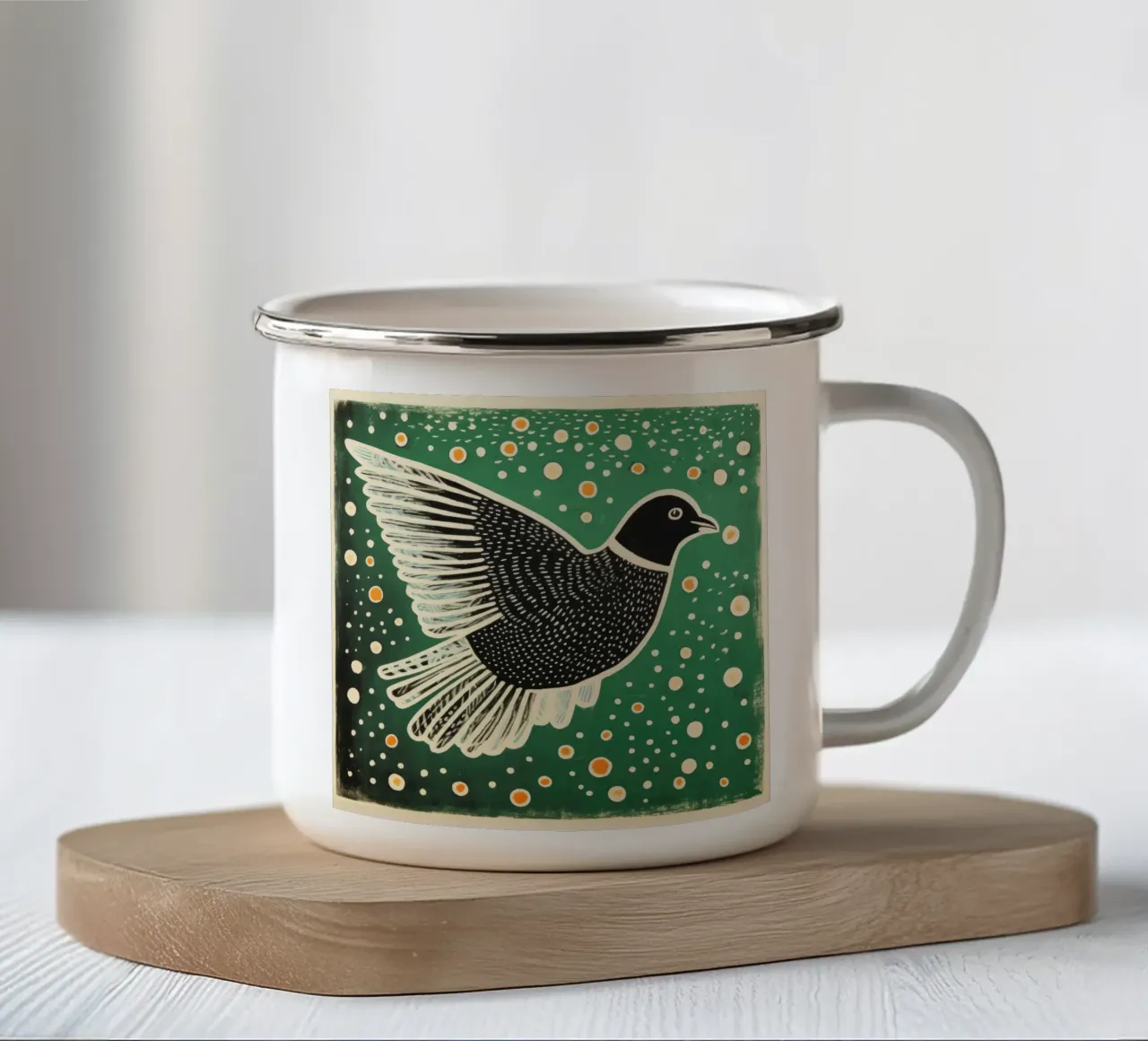 Piccione verde 3 tazza in smalto da Minimal Animal Art