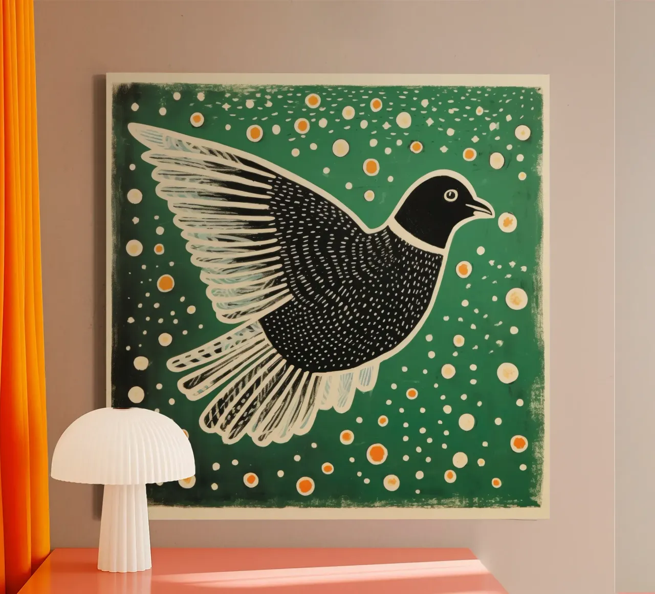 Groene Duif 3 canvas met Baklijst van Minimal Animal Art