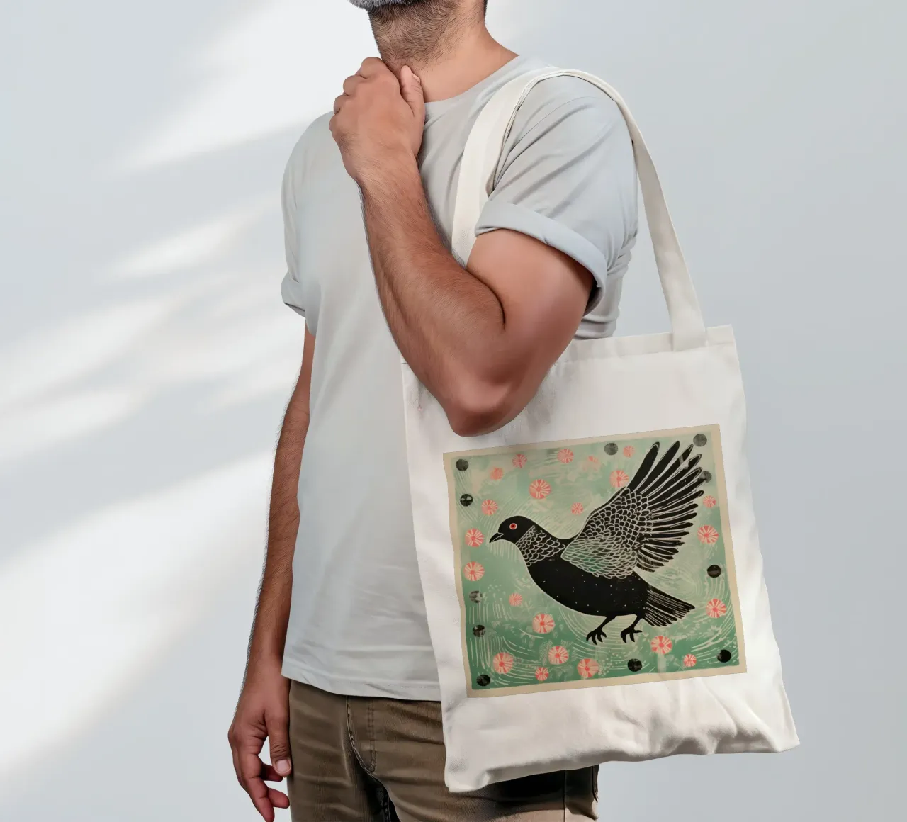 Piccione verde 4 borsa in juta da Minimal Animal Art