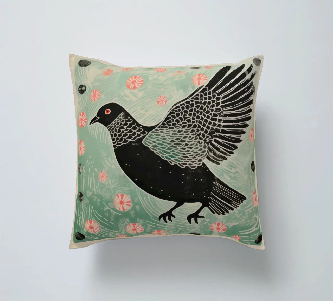 Piccione verde 4 cuscino da Minimal Animal Art