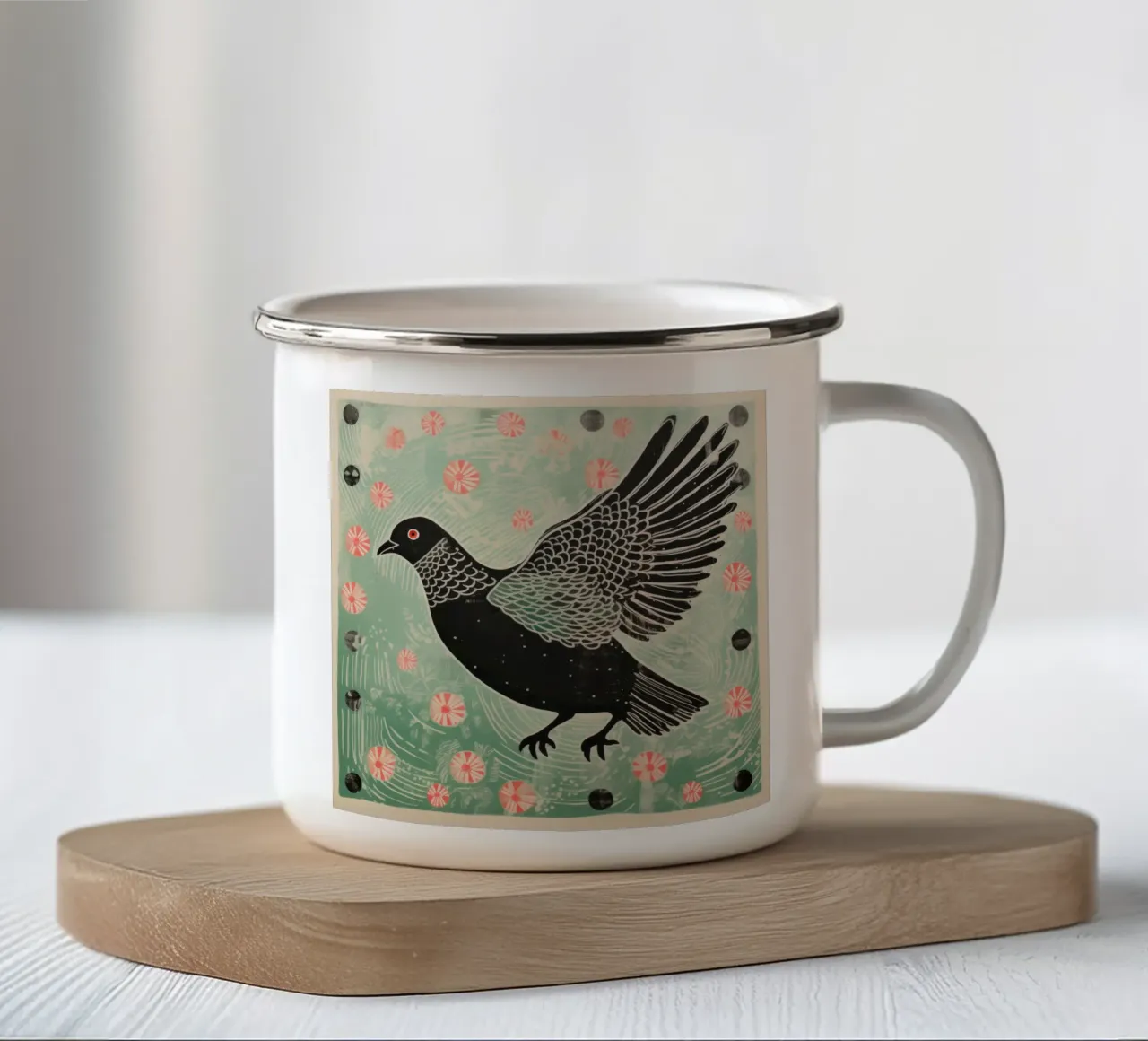 Piccione verde 4 tazza in smalto da Minimal Animal Art