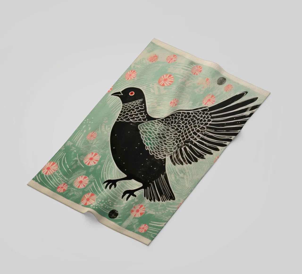 Piccione verde 4 telo mare da Minimal Animal Art