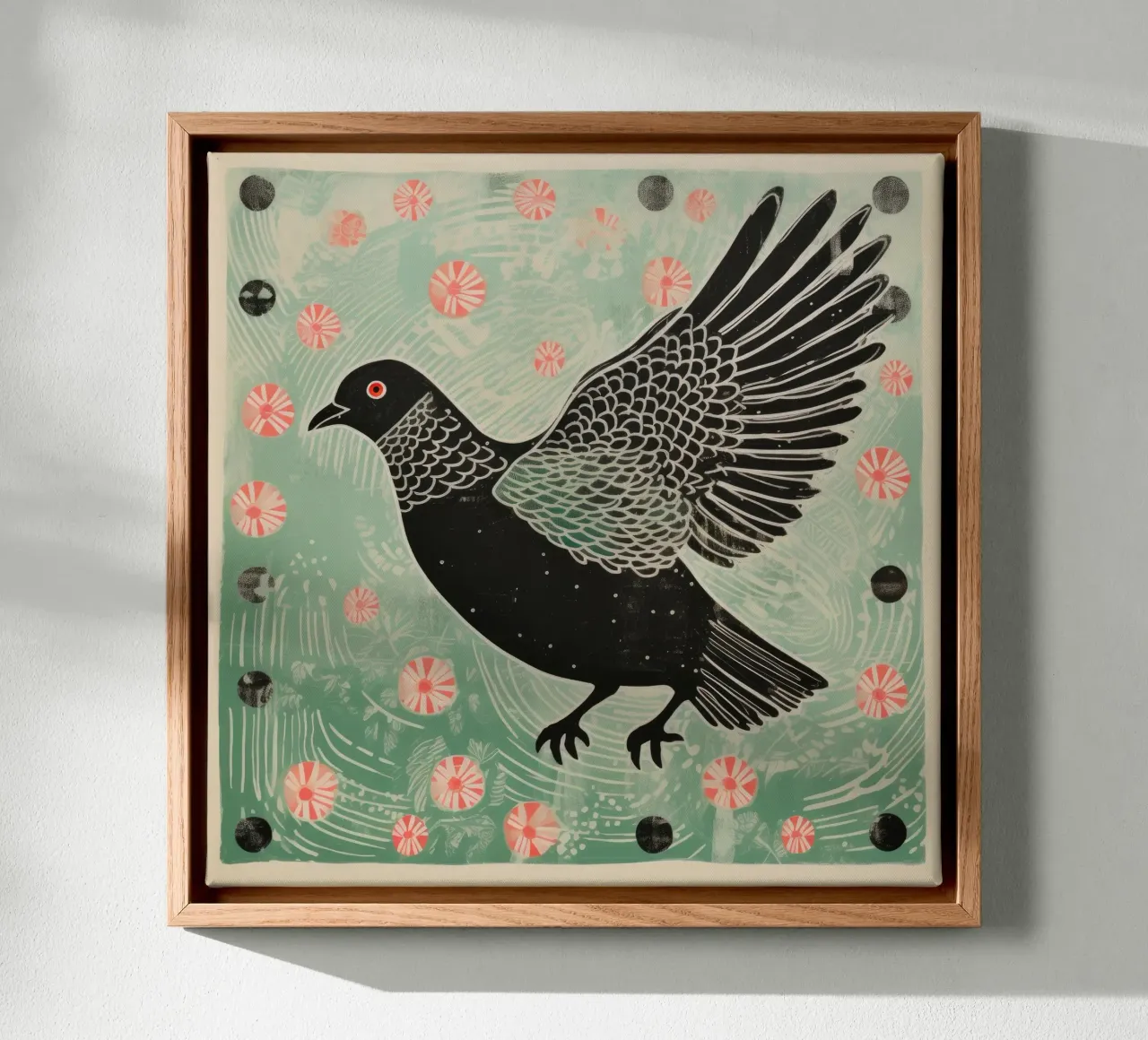 Groene Duif 4 canvas met Baklijst van Minimal Animal Art