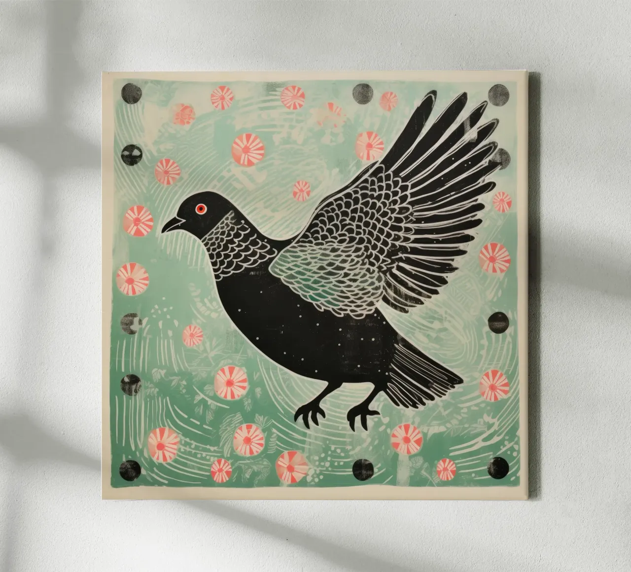 Groene Duif 4 canvas met Baklijst van Minimal Animal Art