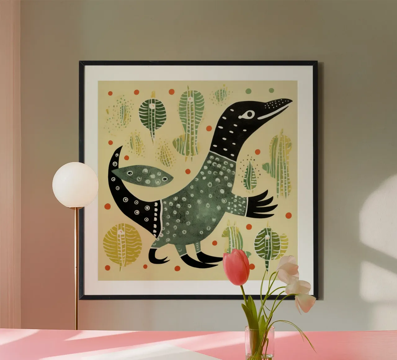 Ornitorinco verde 1 poster con telaio in legno da Minimal Animal Art