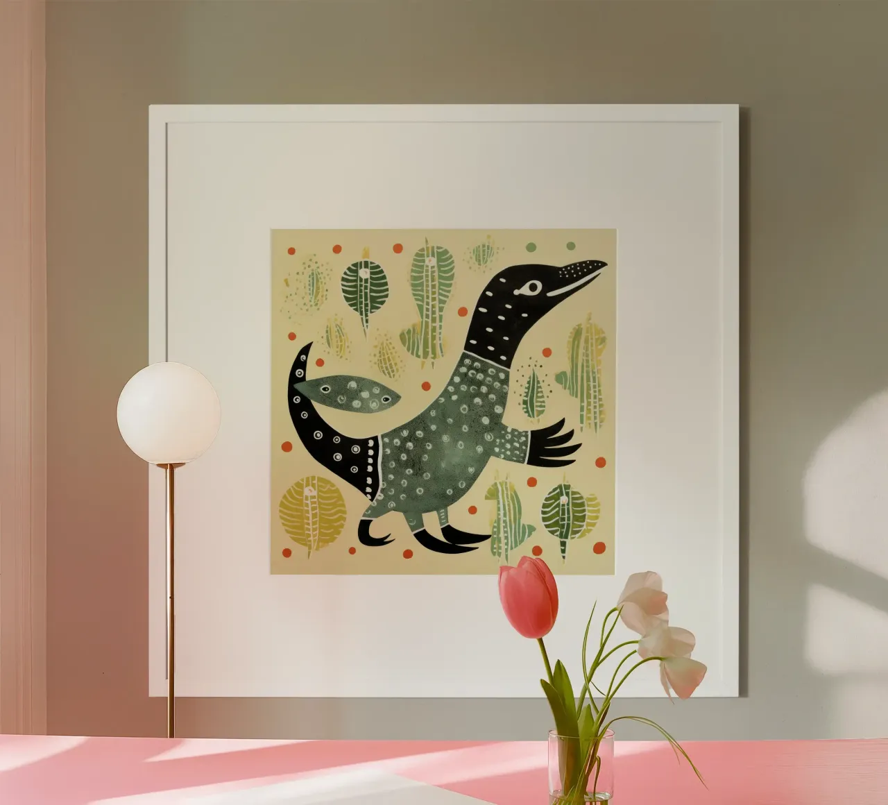 Ornitorinco verde 1 poster con telaio in legno da Minimal Animal Art