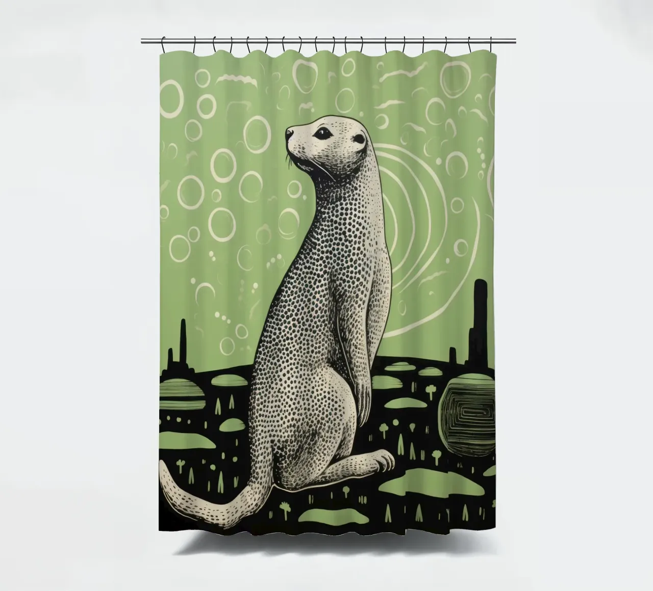 Grüner Präriehund 1 Duschvorhang von Minimal Animal Art