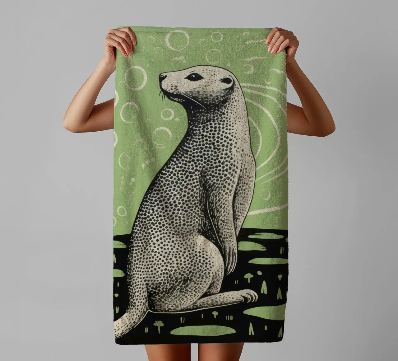 Chien de prairie vert 1 serviette de bain de Minimal Animal Art