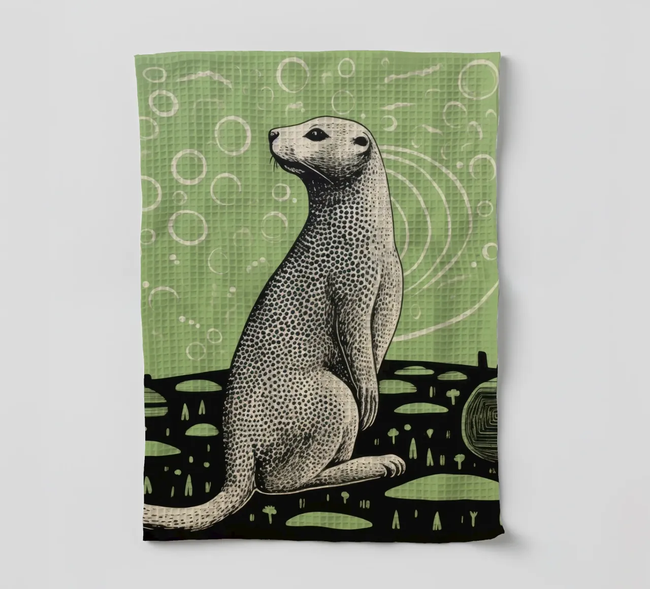 Chien de prairie vert 1 torchon de Minimal Animal Art