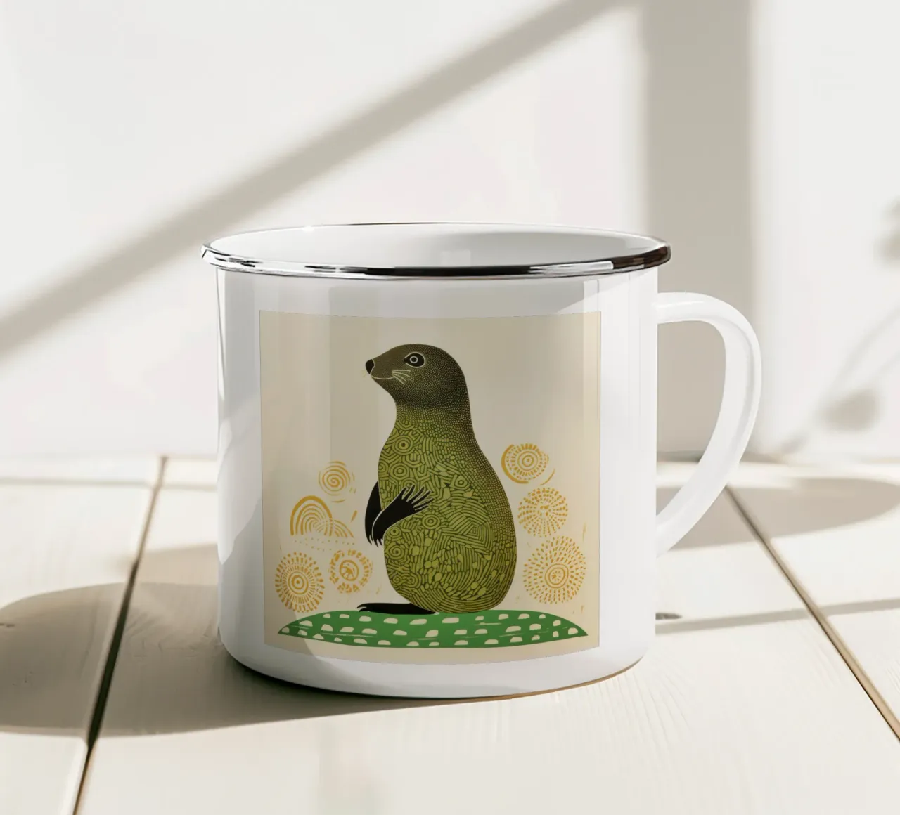 Green Prairie Dog 2 enamel mug by Minimal Animal Art