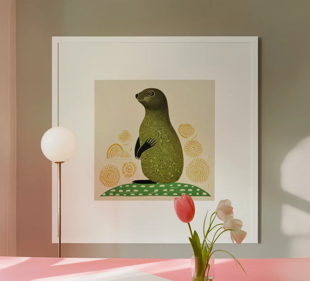 Cane della prateria verde 2 poster con telaio in legno da Minimal Animal Art