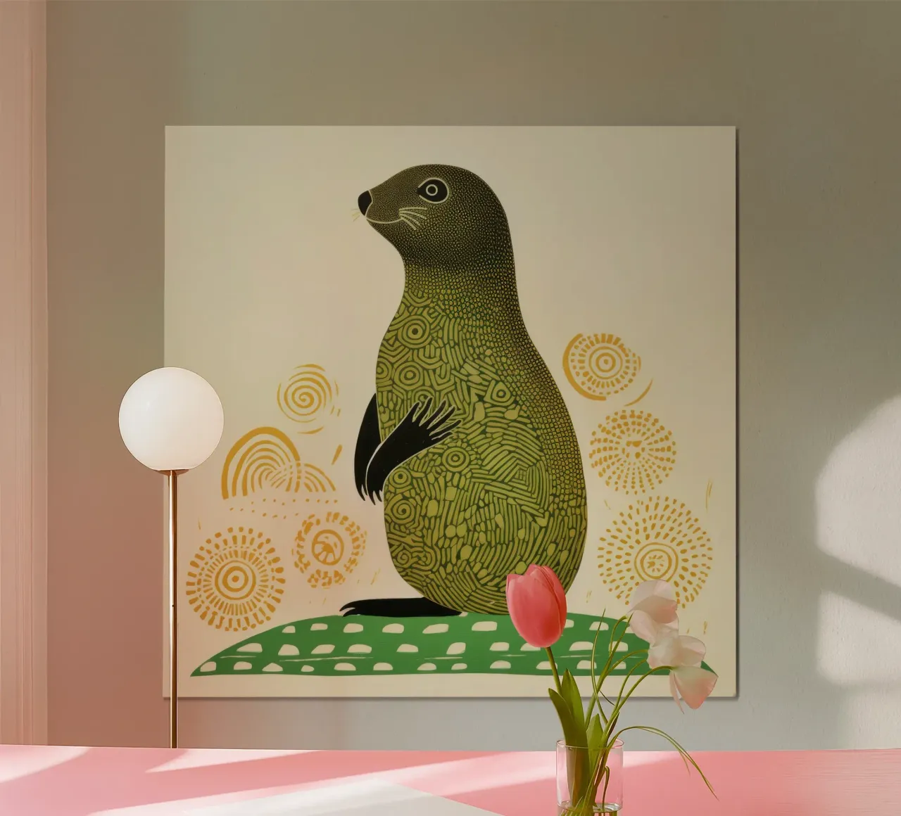 Cane della prateria verde 2 poster con telaio in legno da Minimal Animal Art